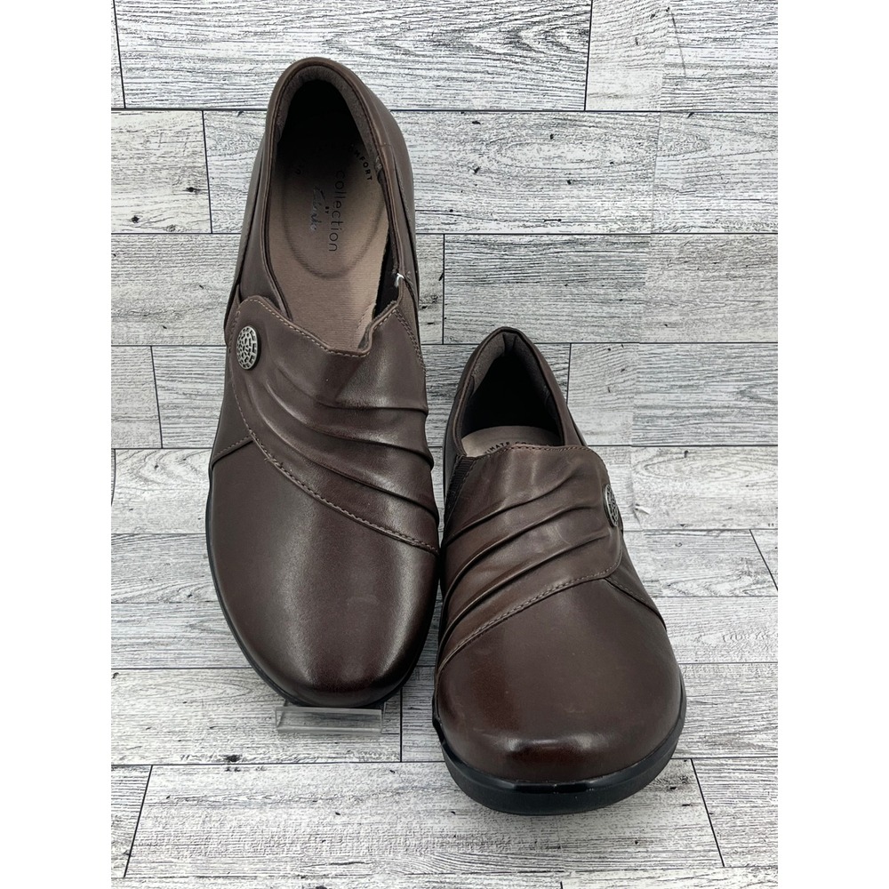 Clarks Womens Brown Leather Comfort Collection Slip On Loafers‎ Shoes
